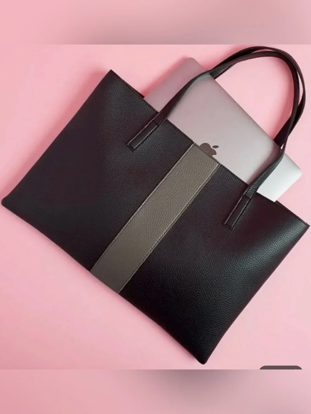 Vince Camuto Black Tote with Gray Center Stripe - Laptop Bag